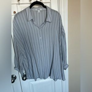 Express V neck button down striped blouse